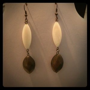 Beautiful long White and Brown Pearl Earrings